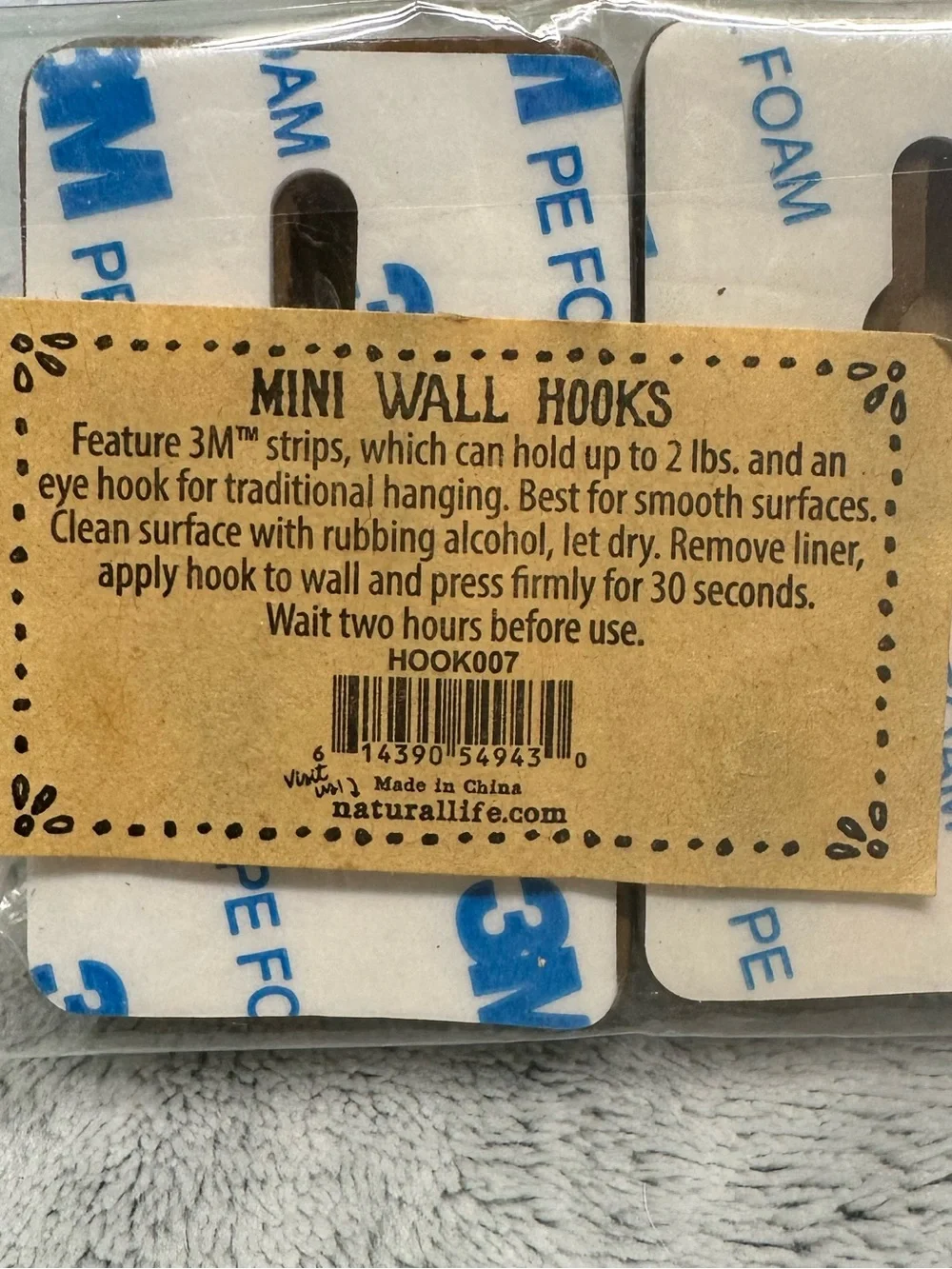 NATURAL LIFE Tan Mini Wall Hooks with 3M Foam Strips
